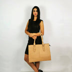 The Signature 17" Leather Laptop Bag, Beige