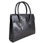 The Signature 17" Leather Laptop Bag, Black Flap
