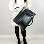 The Signature 17" Leather Laptop Bag, Black Flap