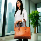 The Signature 17" Leather Laptop Bag, Tan